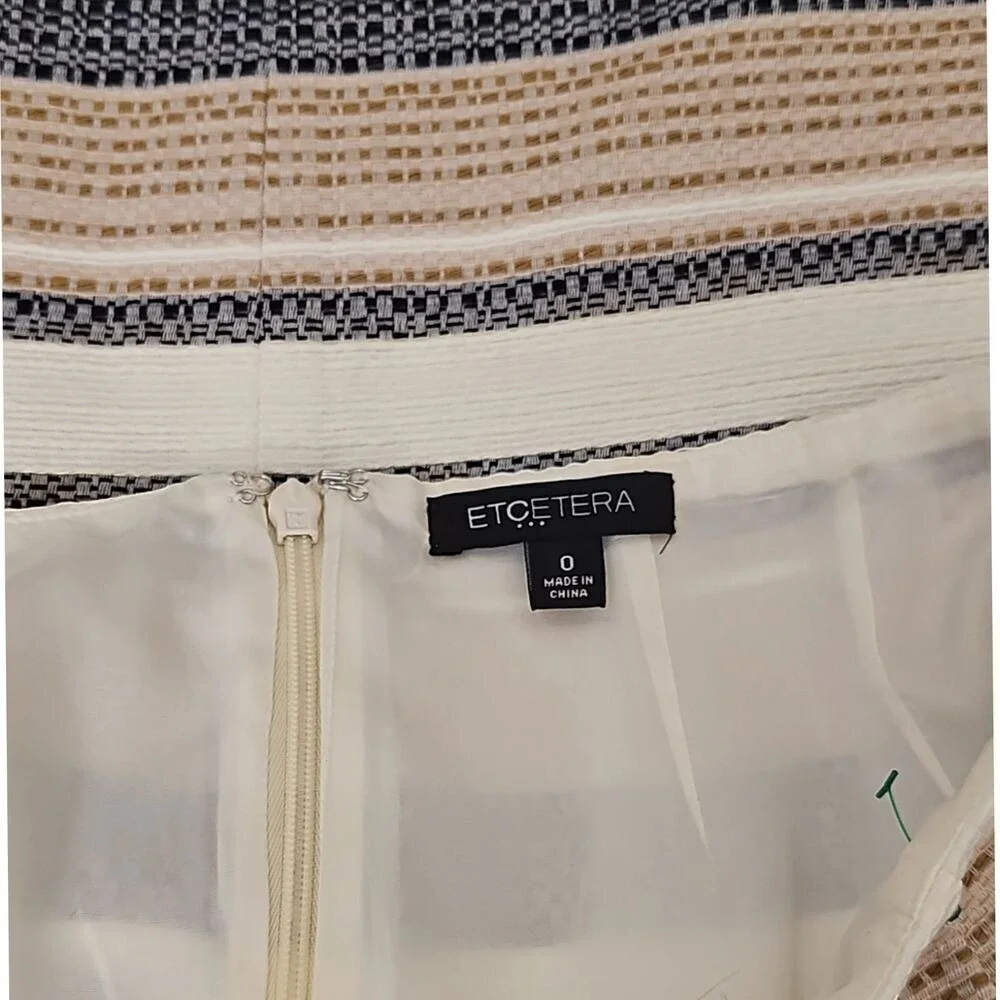 Etcetera Striped‎ Textured Pencil Skirt Navy Beige Yellow Professional 0Nwot
